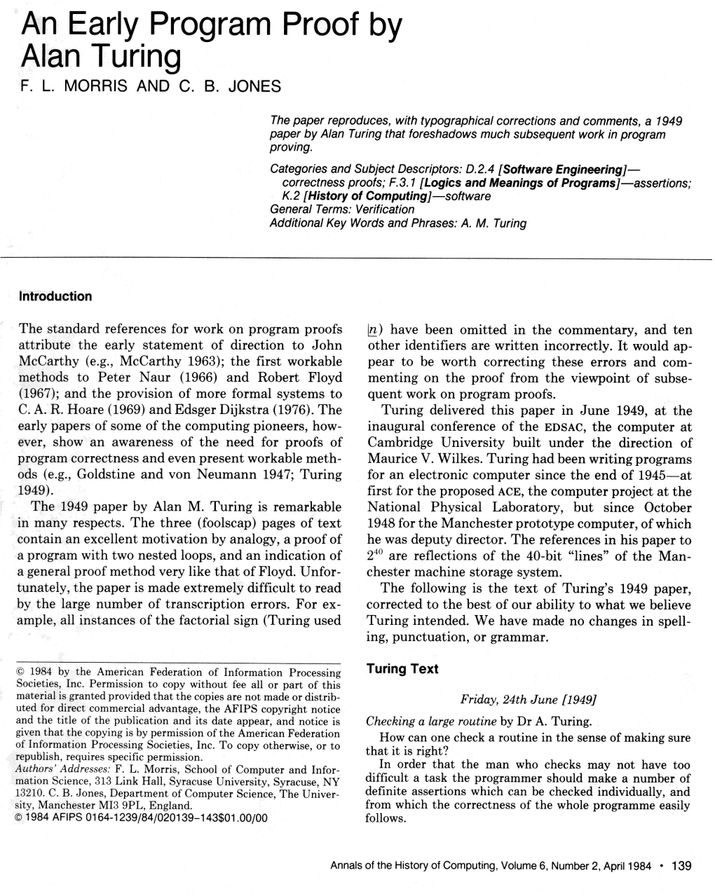 An Early Program Proof by Alan Turing F