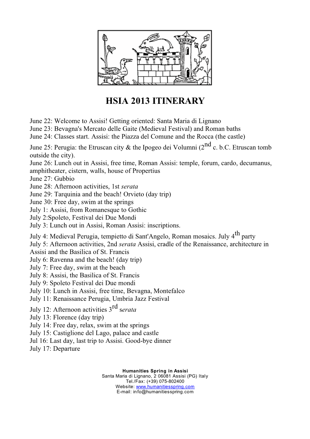 Hsia 2013 Itinerary