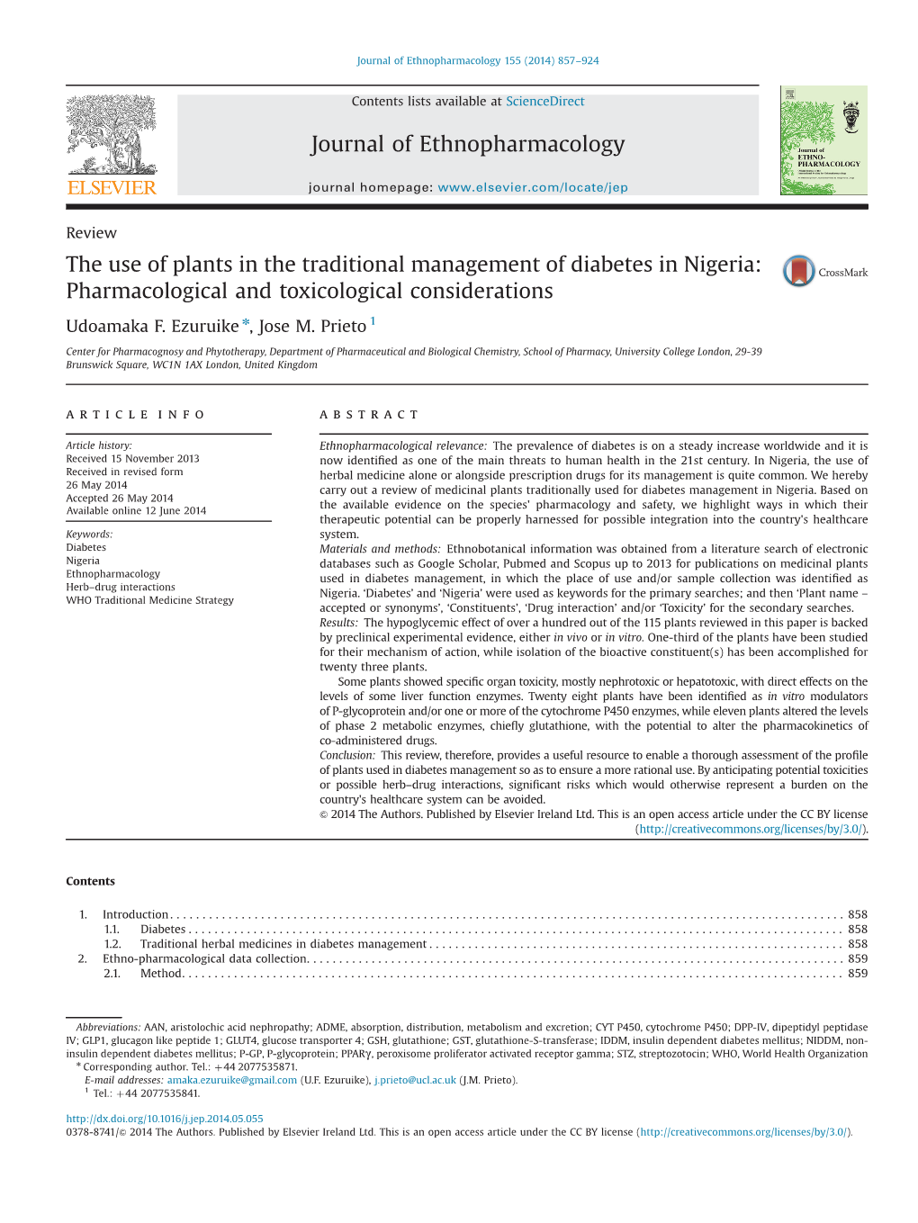 The Use of Plants in the Traditional Management of Diabetes in Nigeria: Pharmacological and Toxicological Considerations