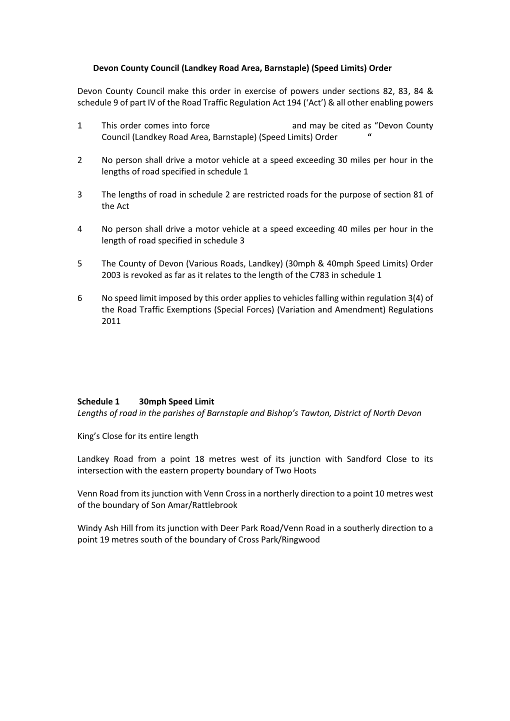 Devon County Council (Landkey Road Area, Barnstaple) (Speed Limits) Order