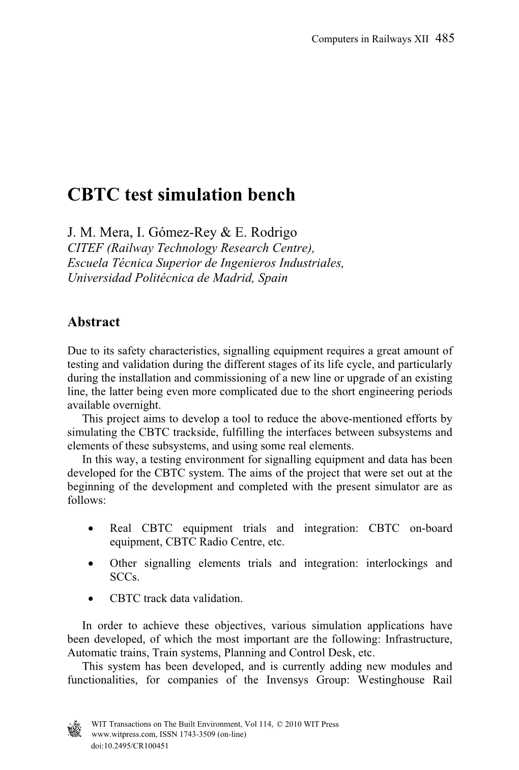 CBTC Test Simulation Bench