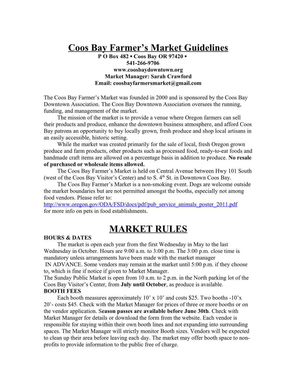 Coos Bay Farmer S Market Guidelines