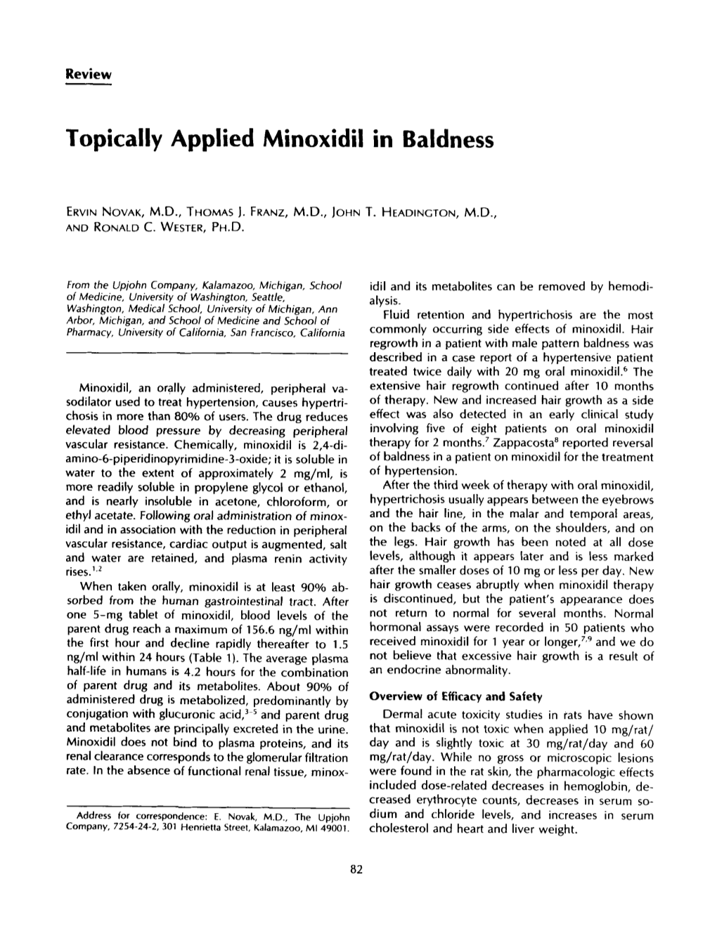 Topically Applied Minoxidil in Baldness