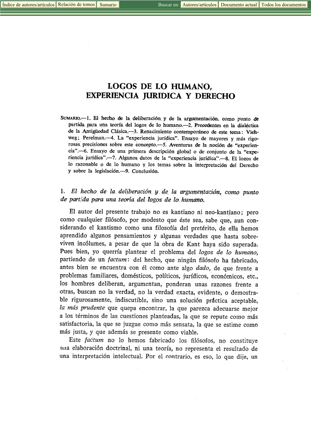 Ogos De Lo Humano, Experiencia Juridica Y Derecho
