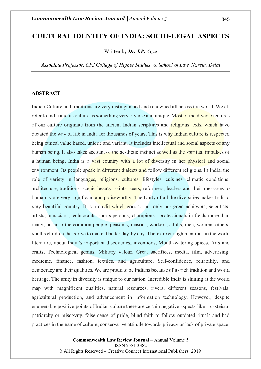 Cultural Identity of India: Socio-Legal Aspects