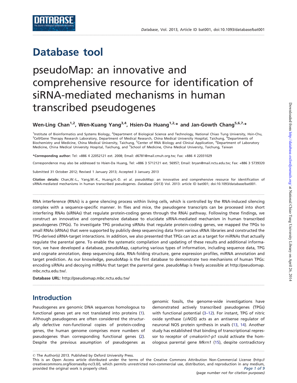 Database Tool Pseudomap: an Innovative and Comprehensive Resource for Identification of Sirna-Mediated Mechanisms in Human Trans