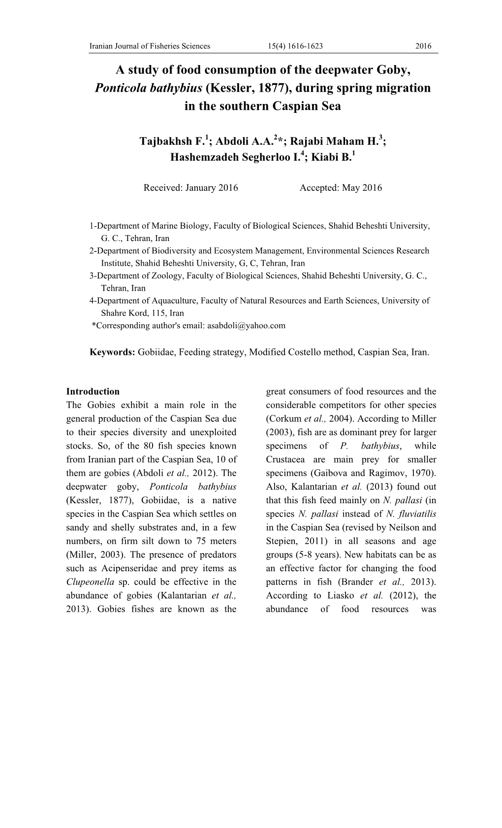 Short Communication:A Study of Food Consumption of the Deepwater