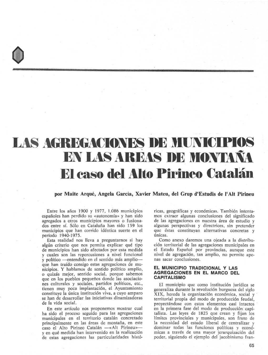 Las Agregaciones De Municipios En Las Áreas De Montaña: El Caso Del