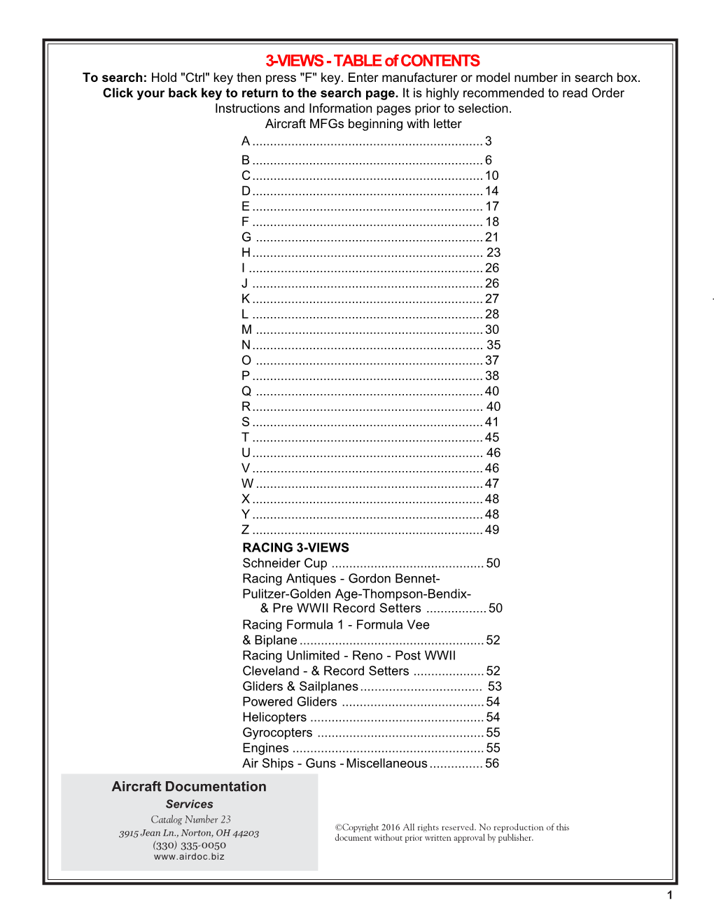 3-VIEWS - TABLE of CONTENTS to Search: Hold 