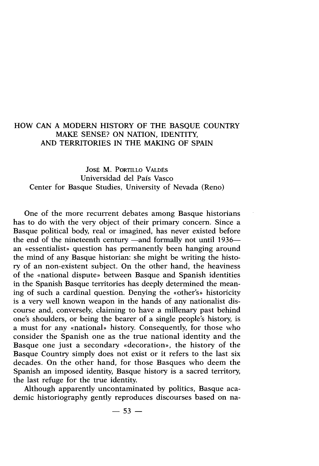 How Can a Modern History of the Basque Country Make Sense? on Nation, Identity, and Territories in the Making of Spain