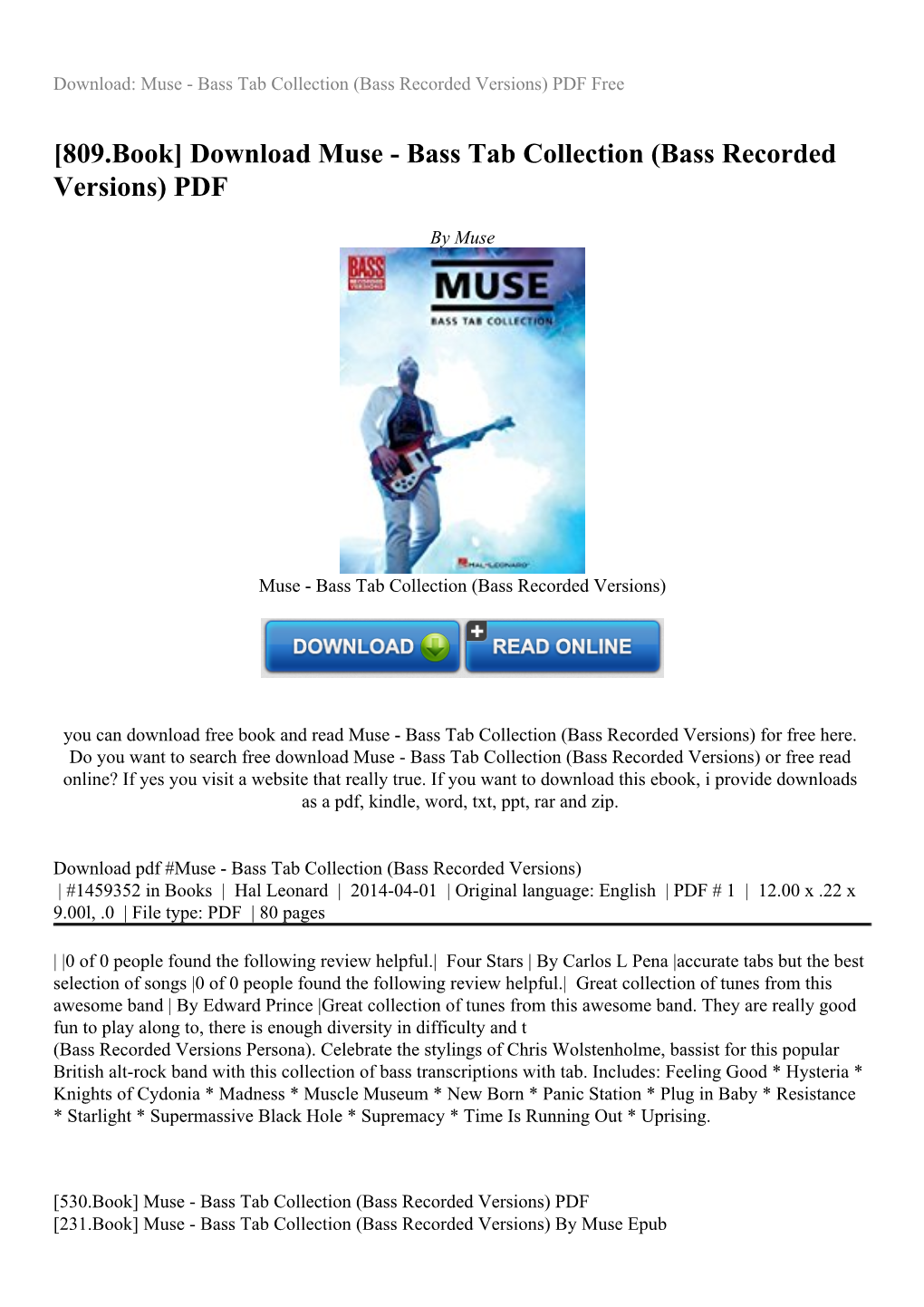 Download Muse - Bass Tab Collection (Bass Recorded Versions) PDF