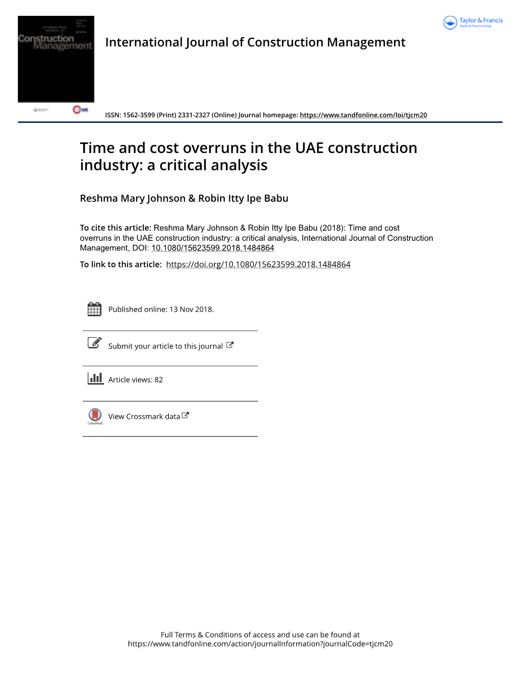 Time and Cost Overruns in the UAE Construction Industry: a Critical Analysis