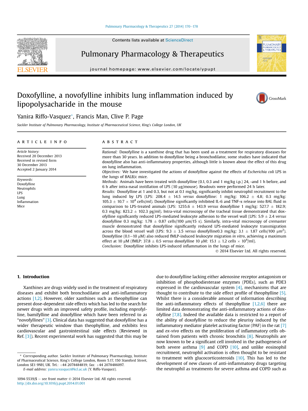 Doxofylline, a Novofylline Inhibits Lung Inflammation Induced By