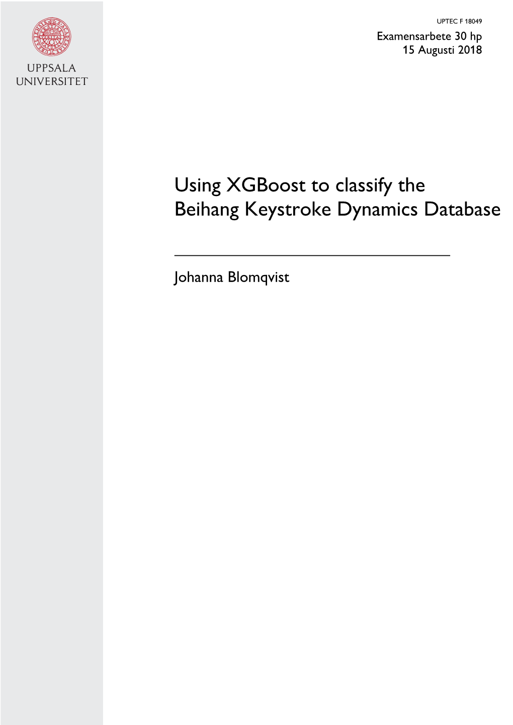 Using Xgboost to Classify the Beihang Keystroke Dynamics Database