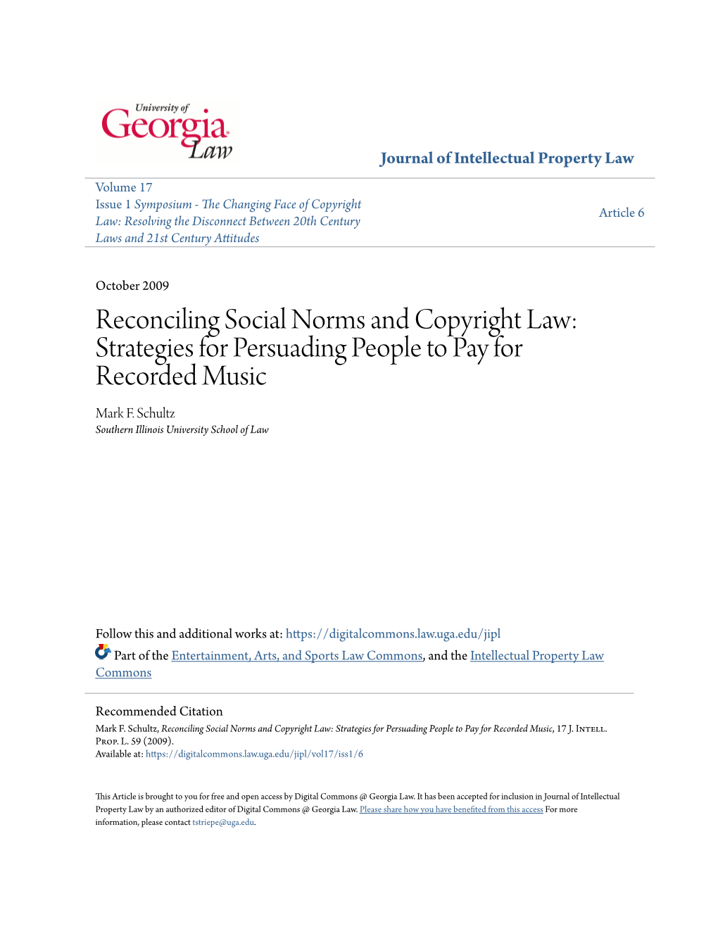 Reconciling Social Norms and Copyright Law: Strategies for Persuading People to Pay for Recorded Music Mark F