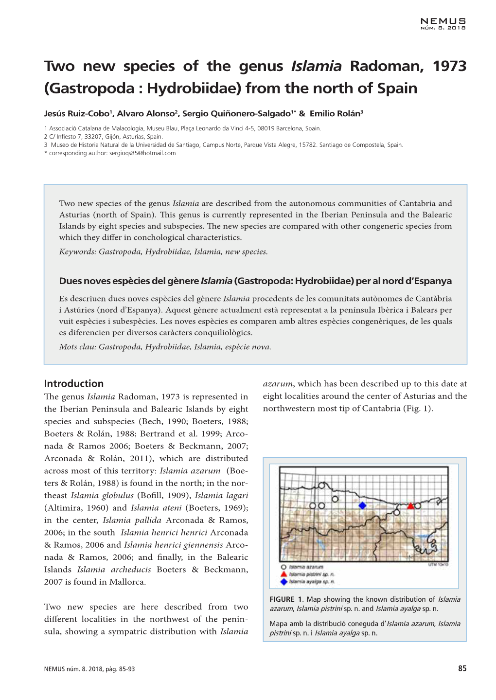 Two New Species of the Genus Islamia Radoman, 1973 (Gastropoda : Hydrobiidae) from the North of Spain