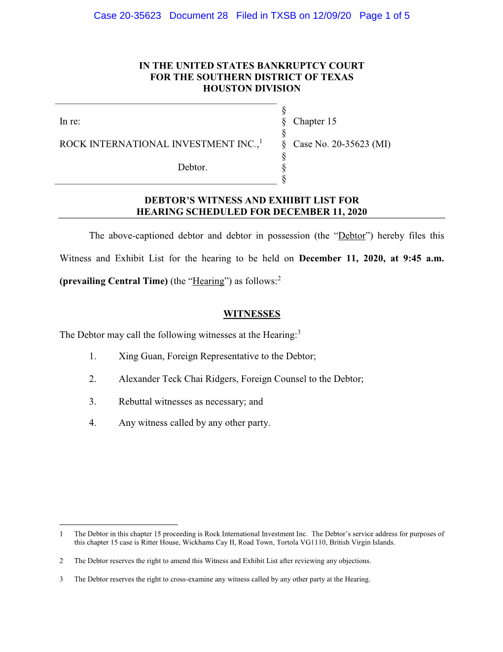 Case 20-35623 Document 28 Filed in TXSB on 12/09/20 Page 1 of 5