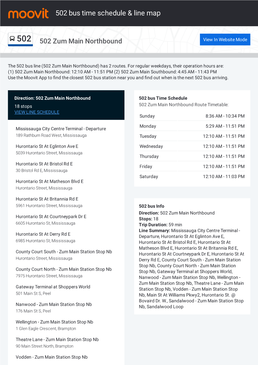 502 Bus Time Schedule & Line Route