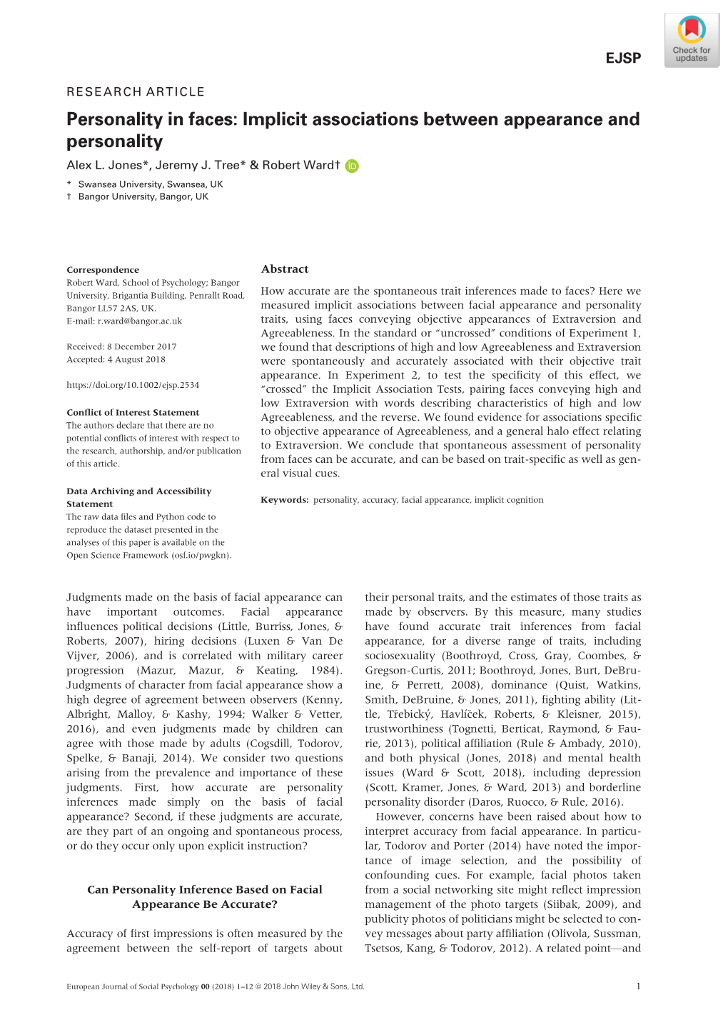 Implicit Associations Between Appearance and Personality