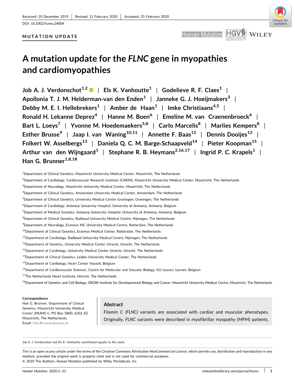 A Mutation Update for the FLNC Gene in Myopathies and Cardiomyopathies