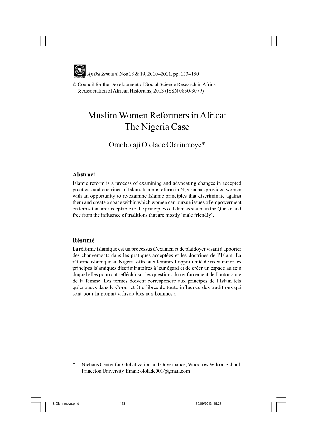 Muslim Women Reformers in Africa: the Nigeria Case