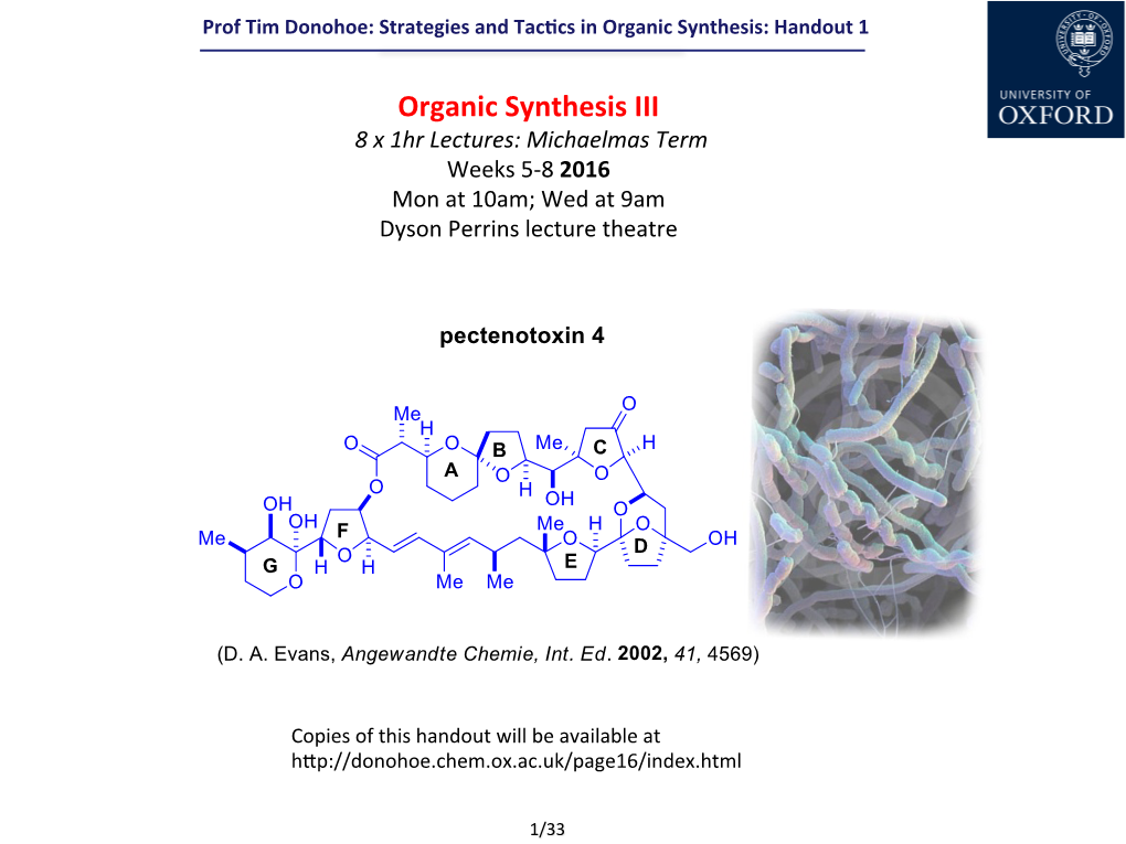 Organic Synthesis: Handout 1