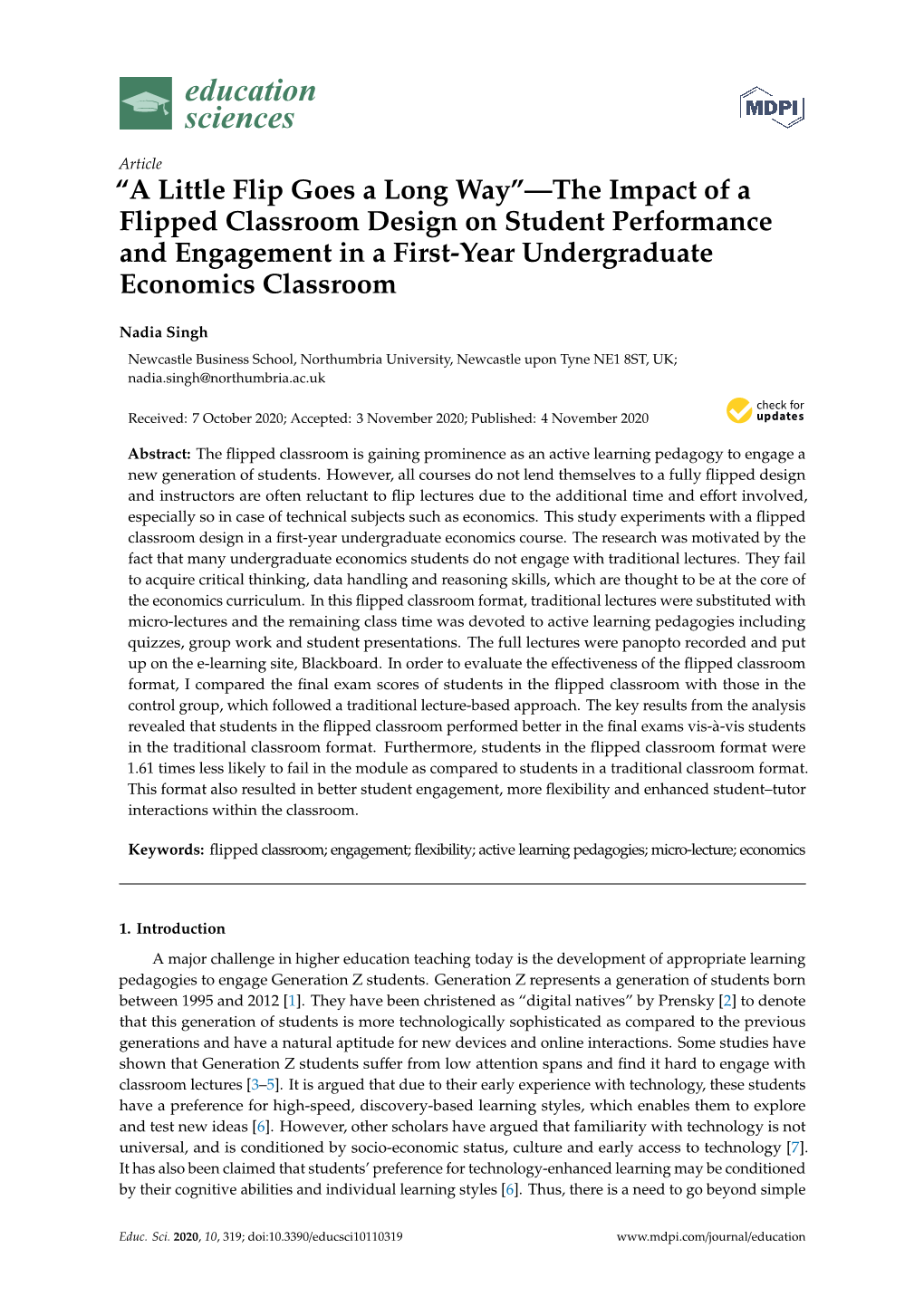 The Impact of a Flipped Classroom Design on Student Performance and Engagement in a First-Year Undergraduate Economics Classroom