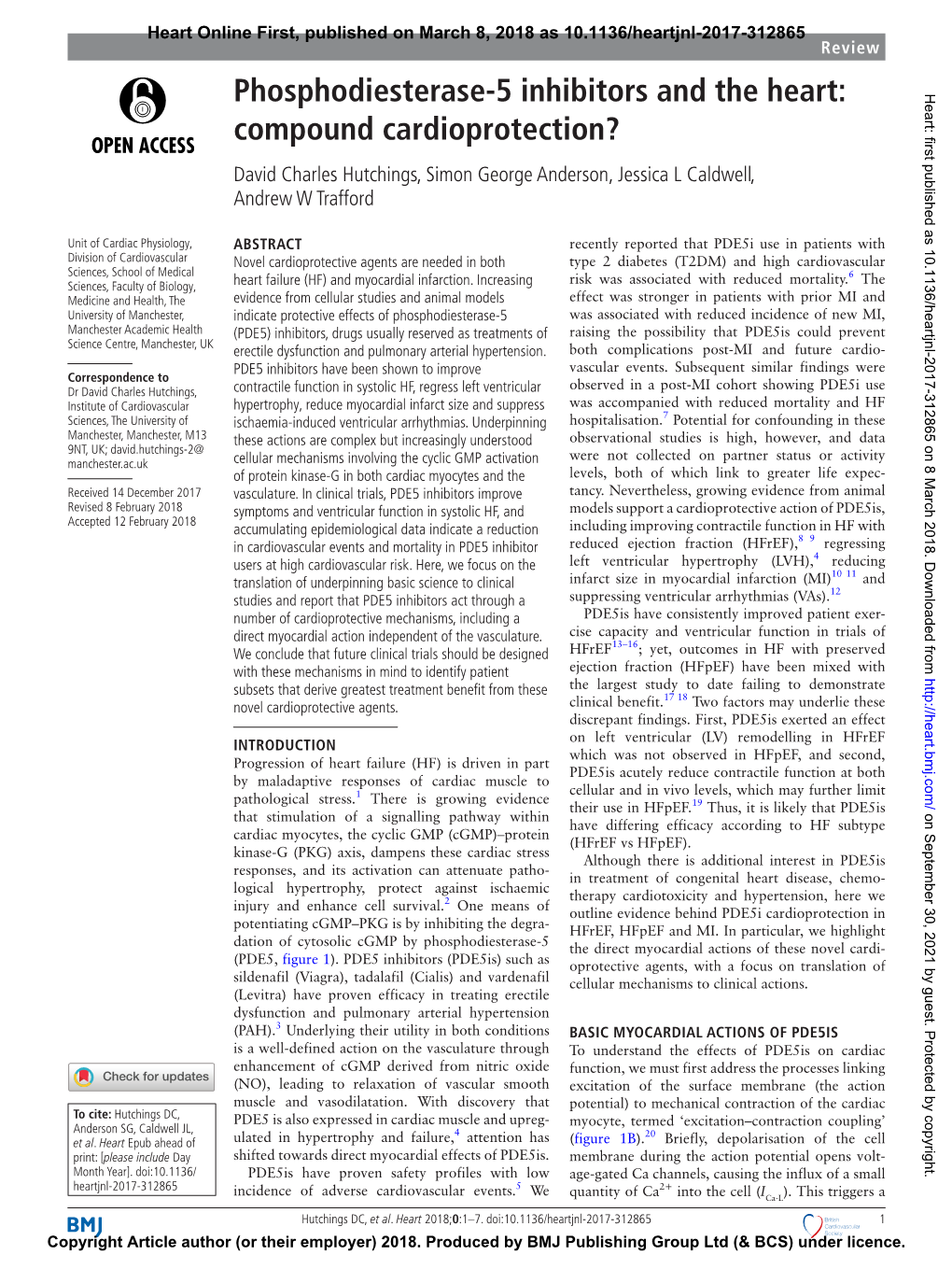 Phosphodiesterase-5 Inhibitors and the Heart: Heart: First Published As 10.1136/Heartjnl-2017-312865 on 8 March 2018