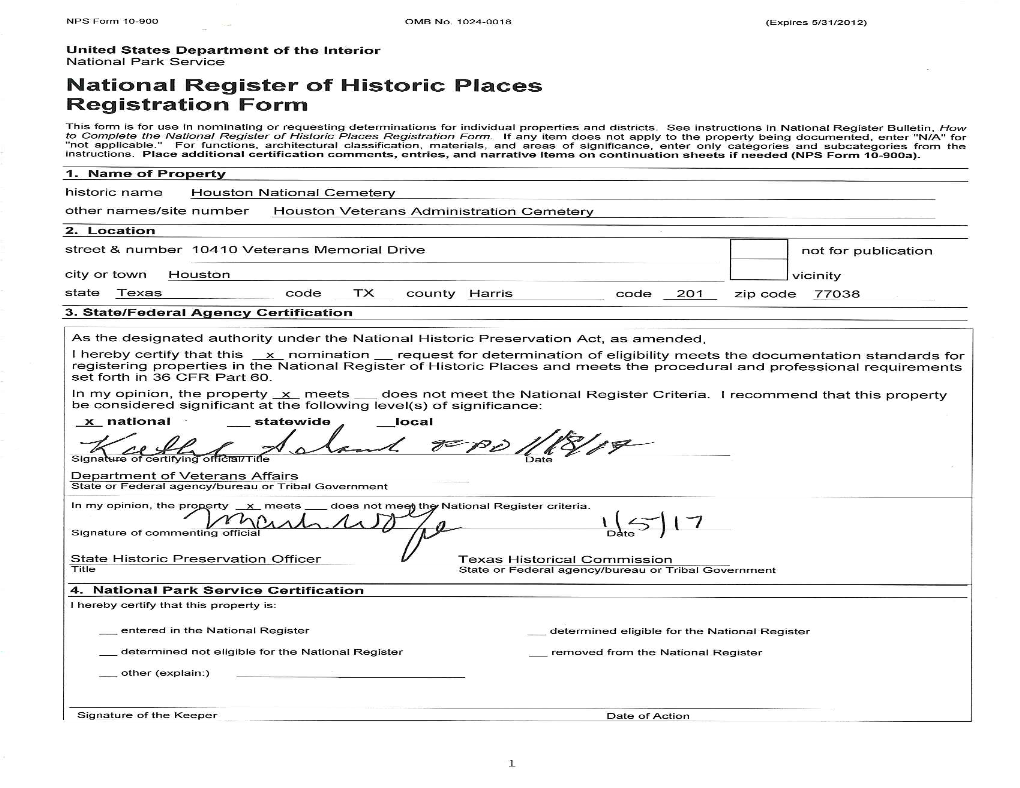 National Register of Historic Places Registration Form NPS Form 10-900 OMB No