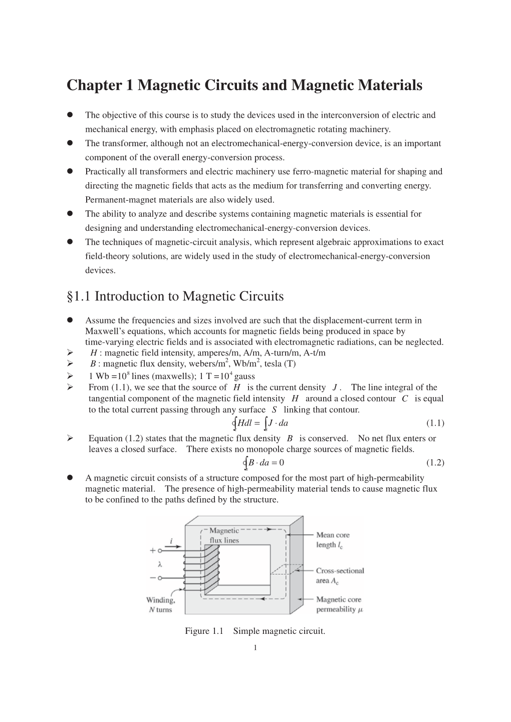 Chapter 1 Magnetic Circuits and Magnetic Materials