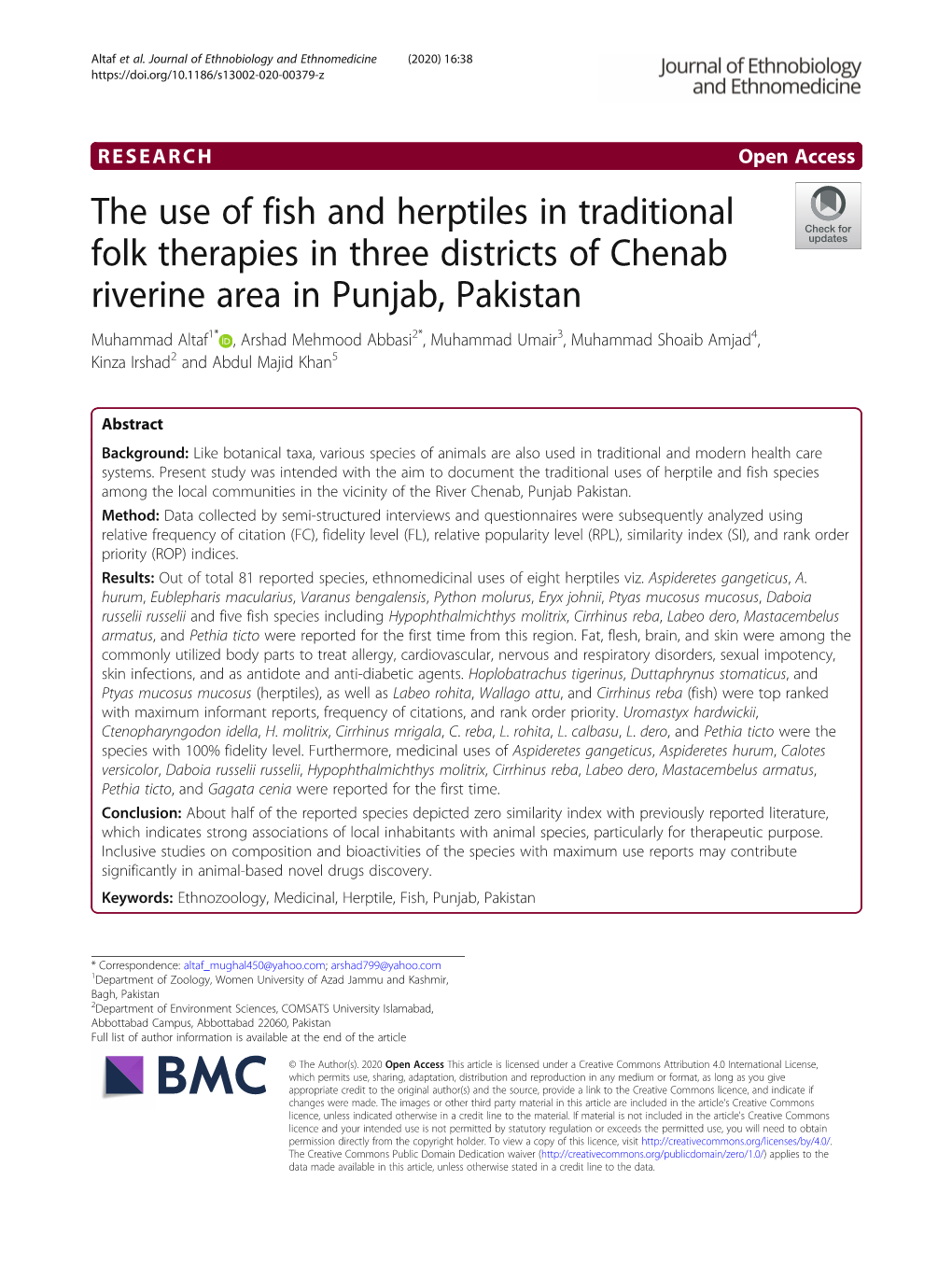 The Use of Fish and Herptiles in Traditional Folk Therapies in Three