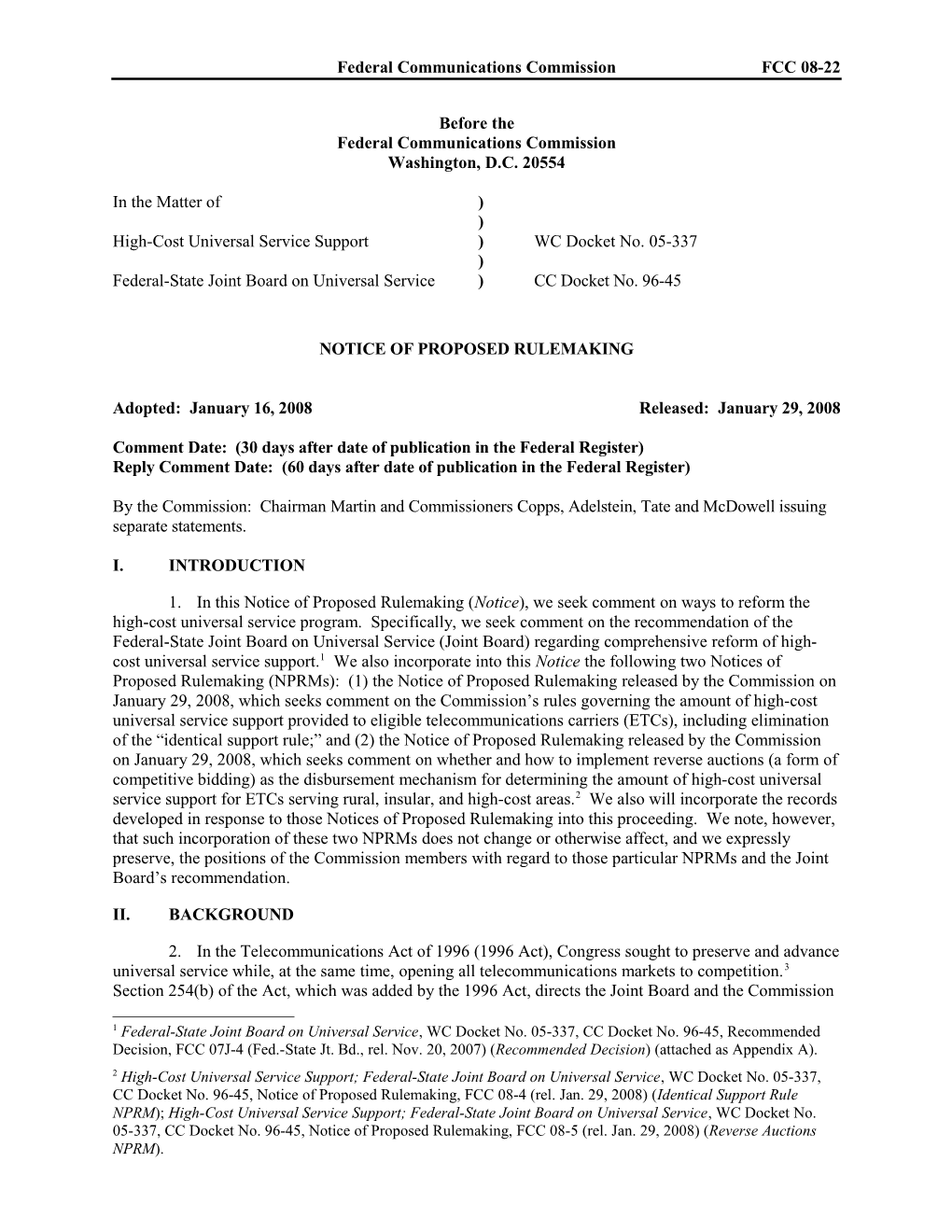 Federal Communications Commission FCC 08-22