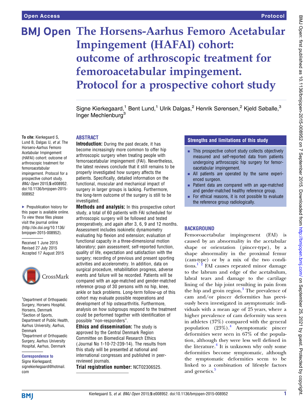 Outcome of Arthroscopic Treatment for Femoroacetabular Impingement