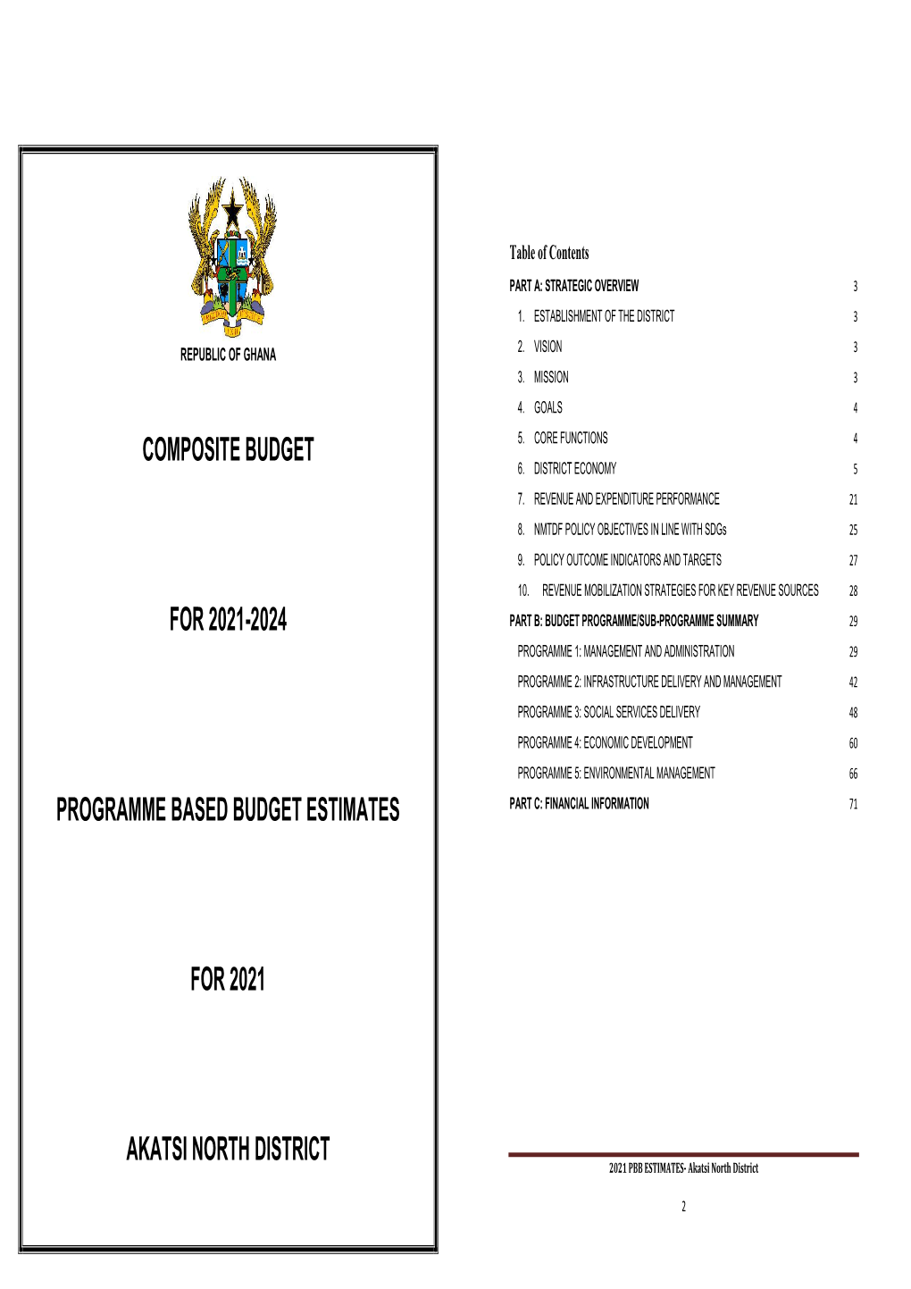 AKATSI NORTH DISTRICT 2021 PBB ESTIMATES- Akatsi North District