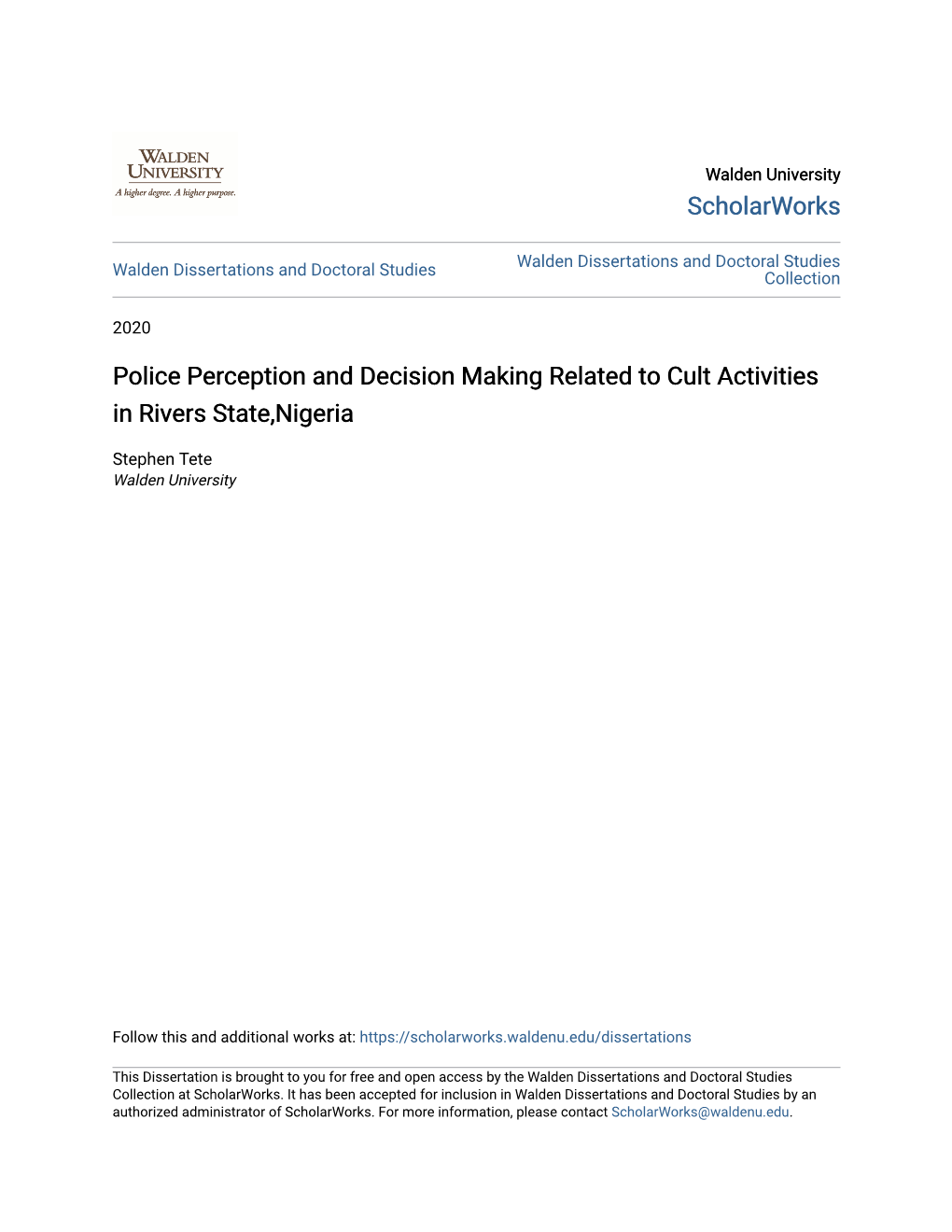 Police Perception and Decision Making Related to Cult Activities in Rivers State,Nigeria