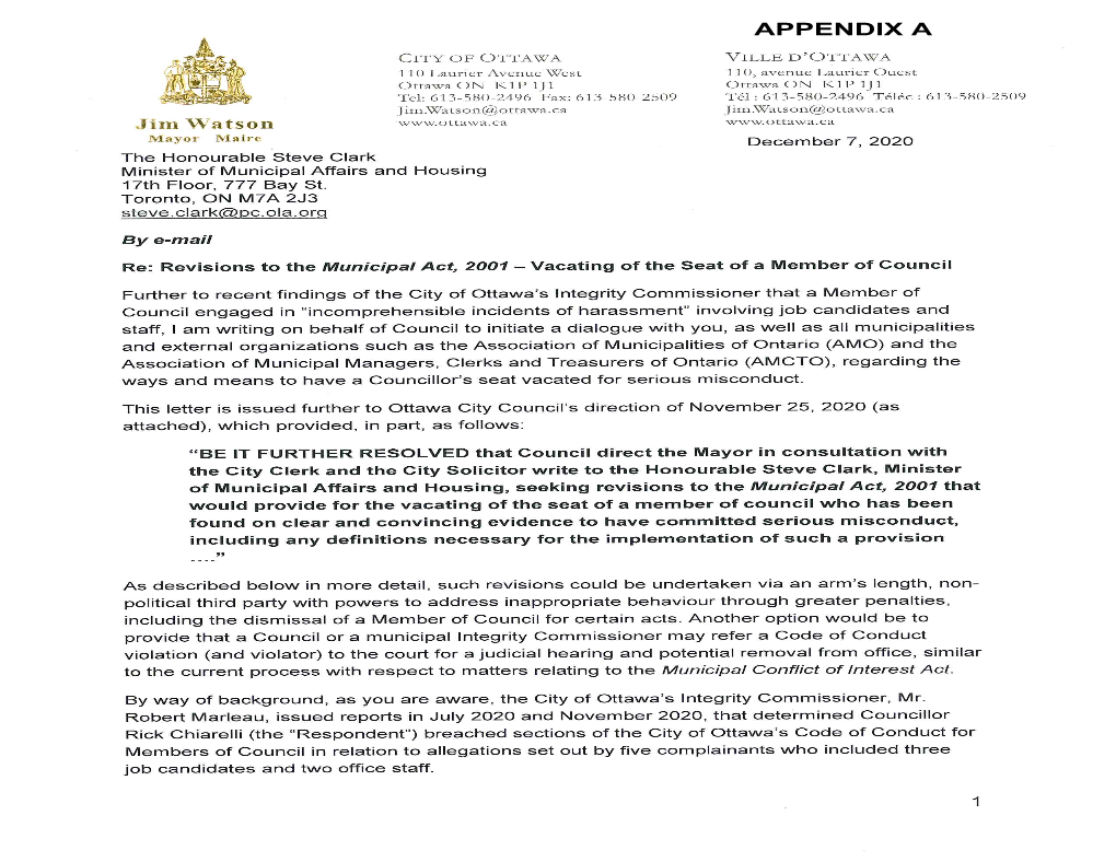 Appendix a to By-Law 2018-400) Sets out the Framework for Receiving Complaints, Conducting Investigations and Reporting to Council