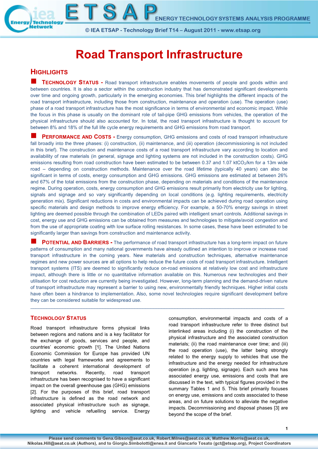 Road Transport Infrastructure