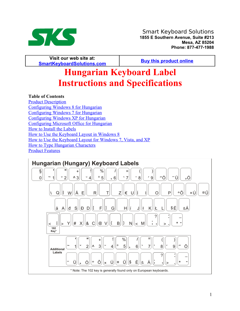 Hungarian Keyboard Label Instructions and Specifications