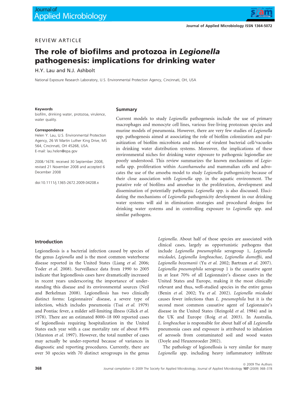 The Role of Biofilms and Protozoa in Legionella Pathogenesis: Implications for Drinking Water