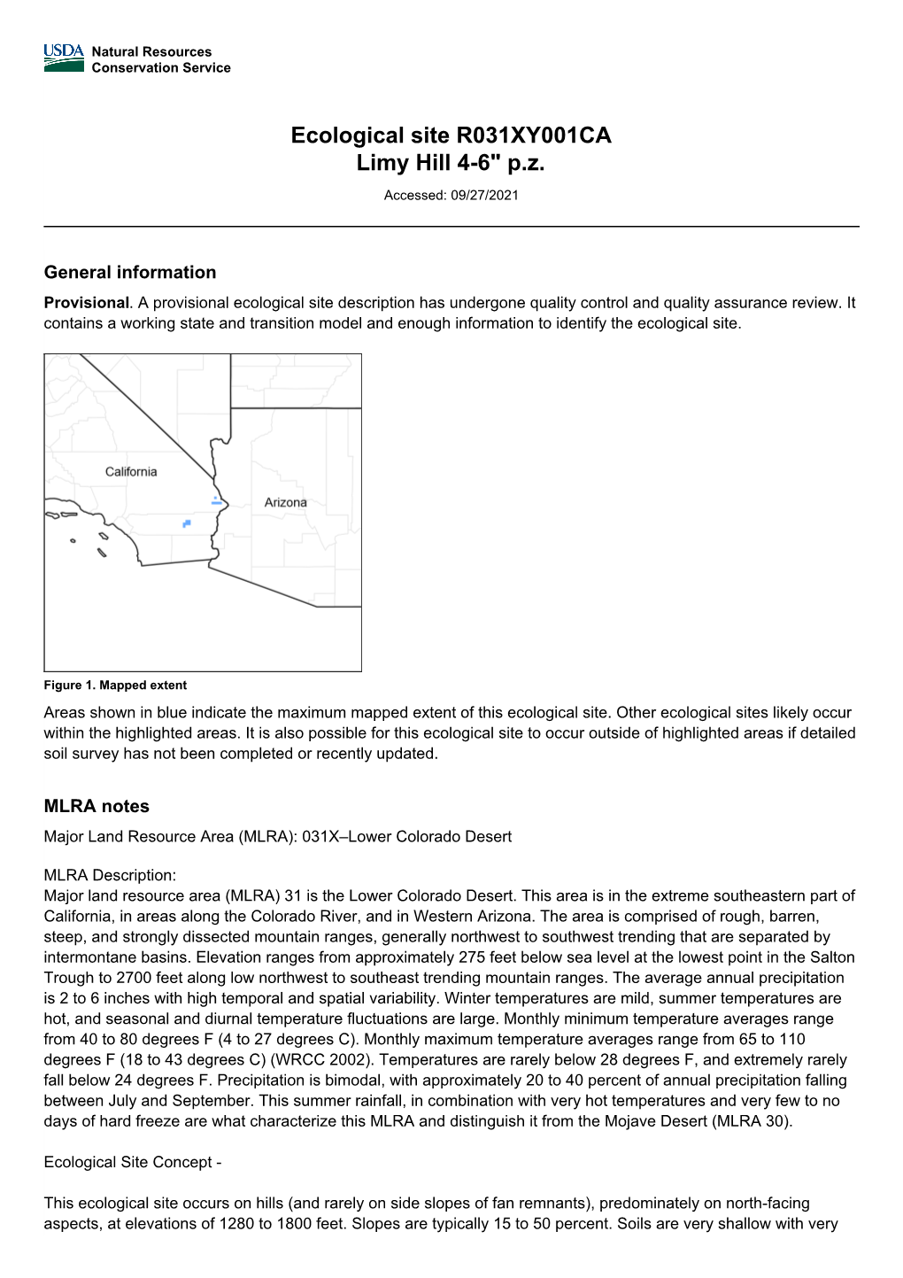 Ecological Site R031XY001CA Limy Hill 4-6