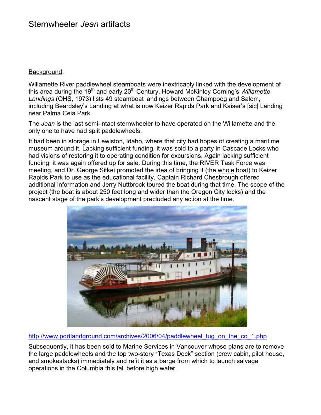 Opportunity to Get Artifacts from the Willamette Sternwheeler Jean