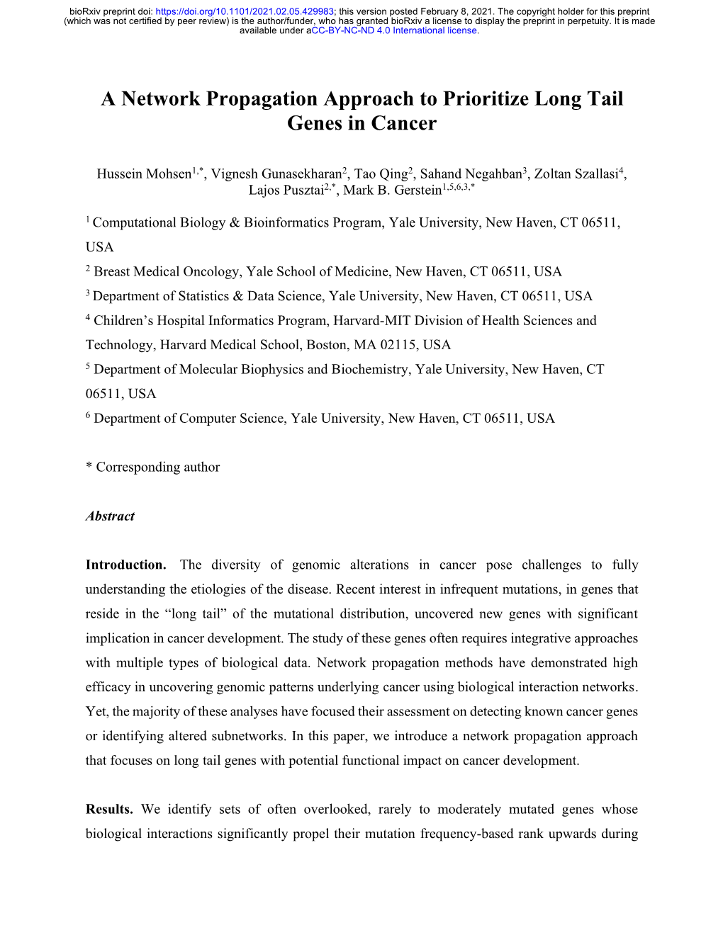 A Network Propagation Approach to Prioritize Long Tail Genes in Cancer