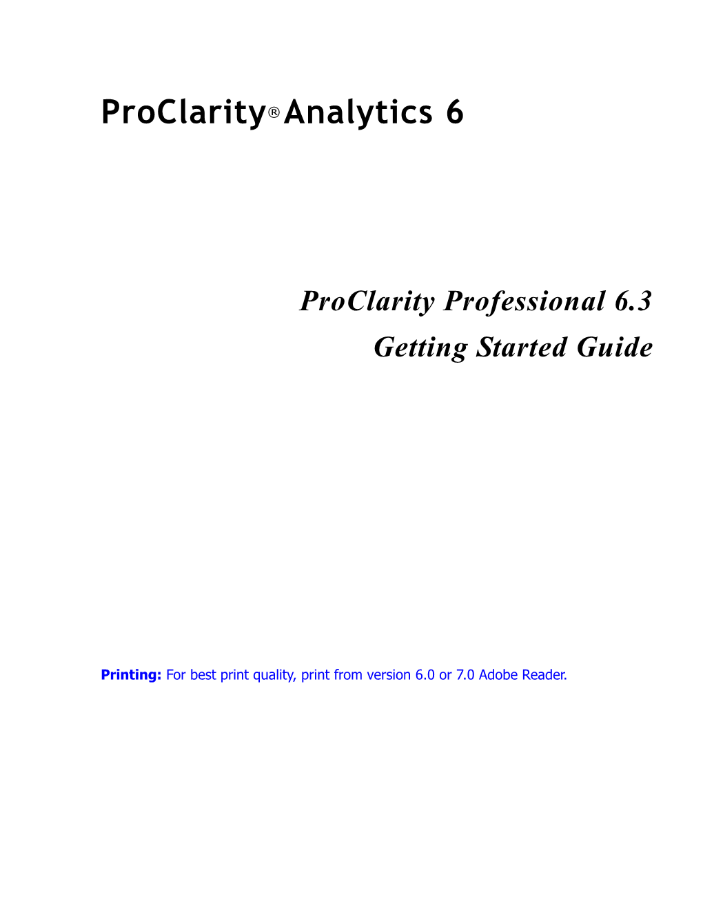 Proclarity Professional Getting Started Guide