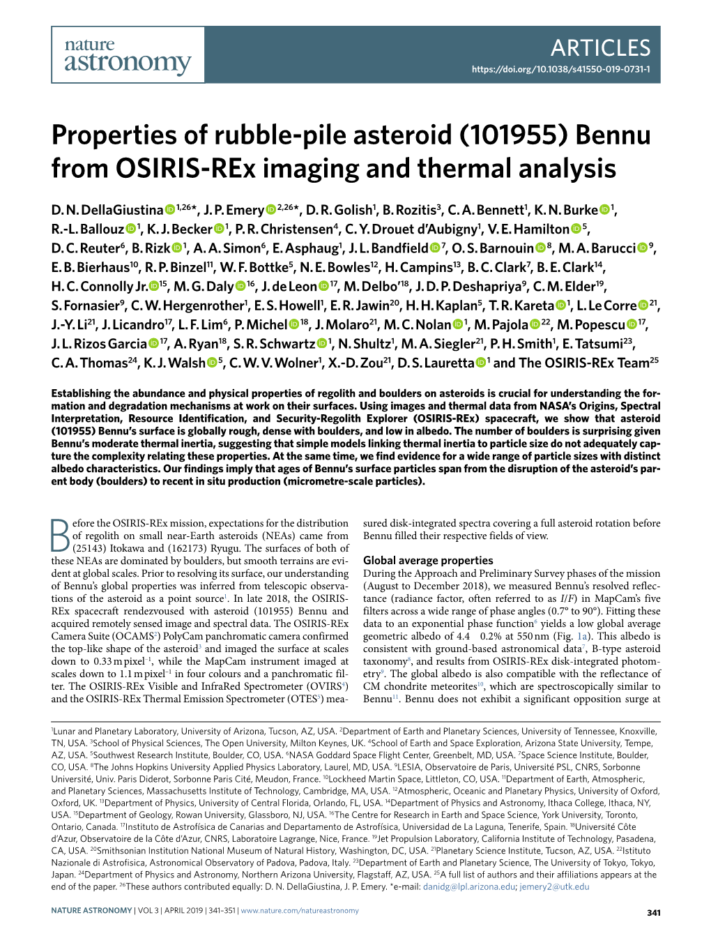 (101955) Bennu from OSIRIS-Rex Imaging and Thermal Analysis