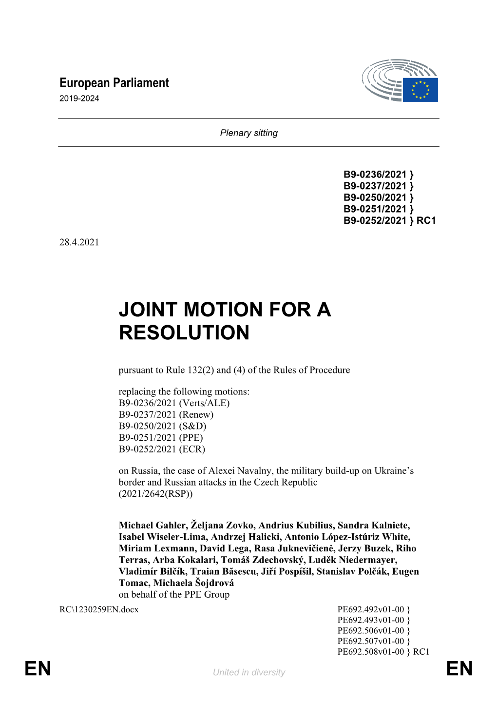 En En Joint Motion for a Resolution