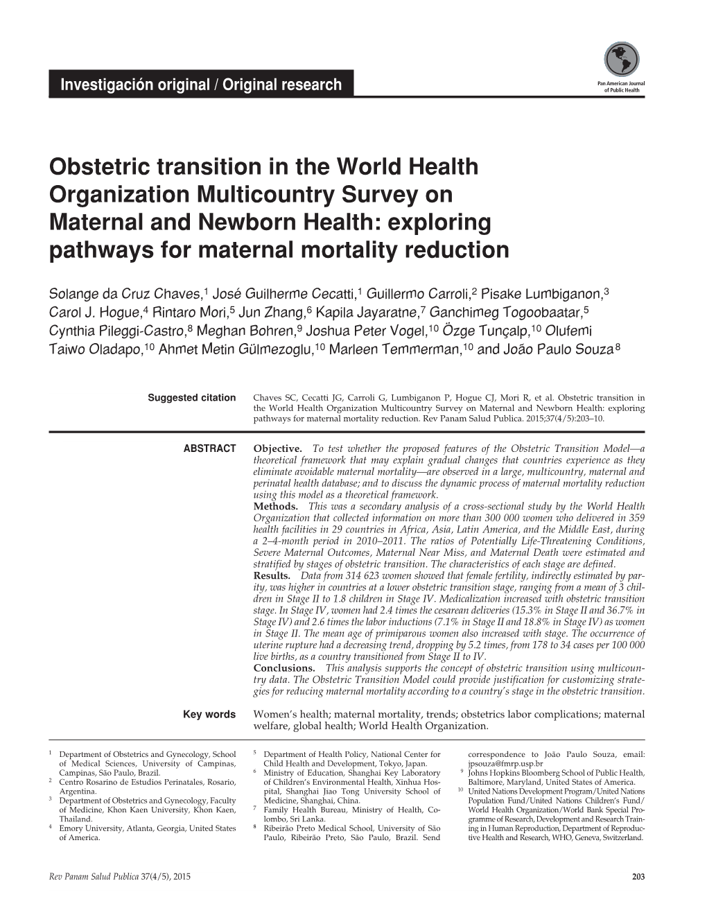 Obstetric Transition in the World Health Organization Multicountry Survey on Maternal and Newborn Health: Exploring Pathways for Maternal Mortality Reduction