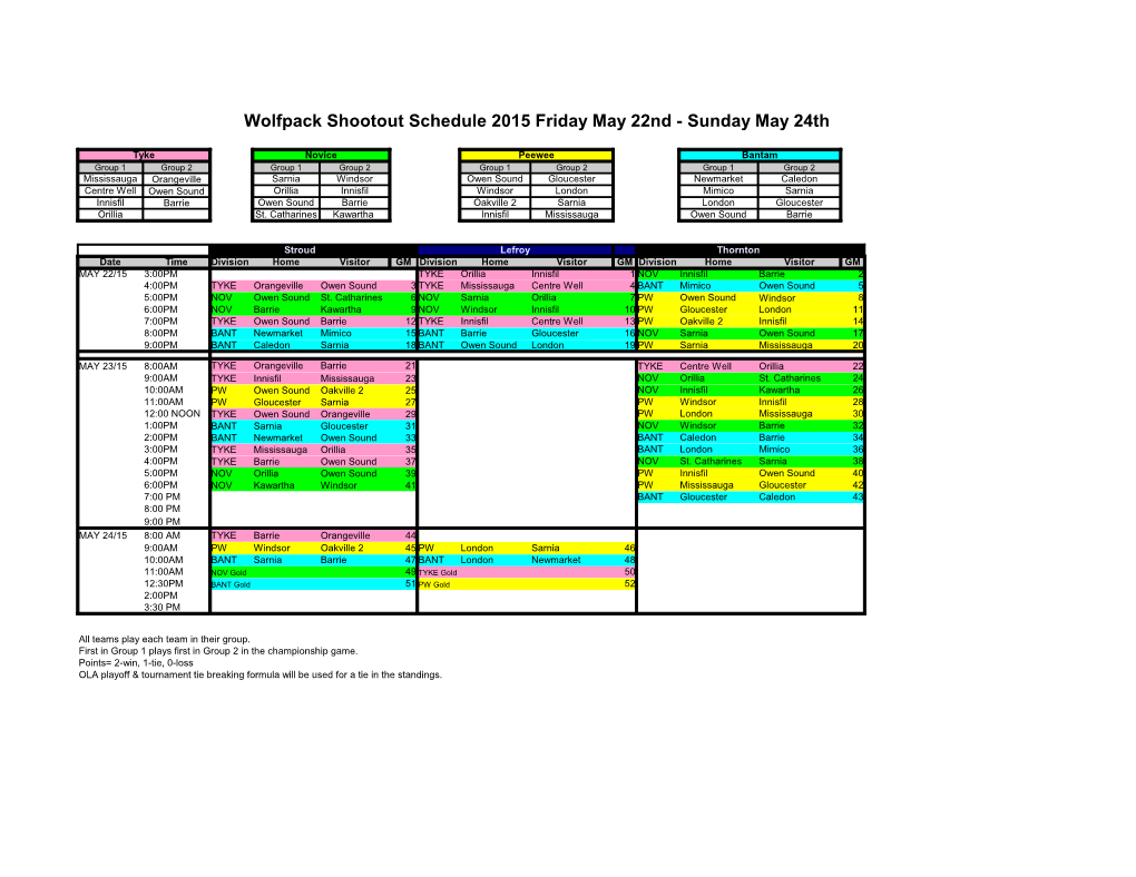 Wolfpack Shootout Schedule 2015 Friday May 22Nd - Sunday May 24Th