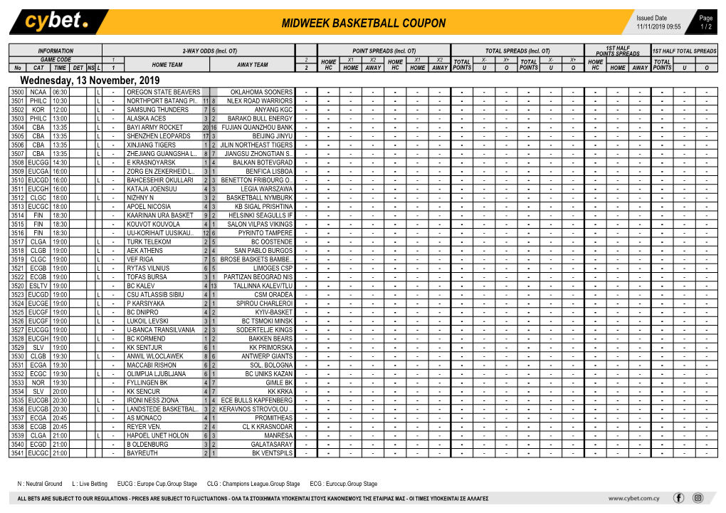 Midweek Basketball Coupon 11/11/2019 09:55 1 / 2