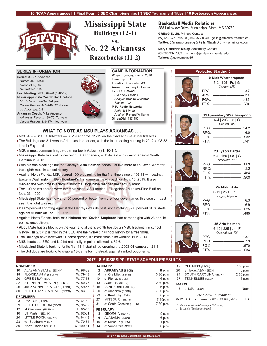 Mississippi State No. 22 Arkansas