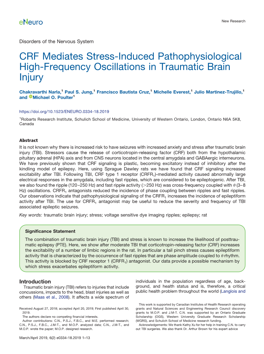 CRF Mediates Stress-Induced Pathophysiological High-Frequency Oscillations in Traumatic Brain Injury
